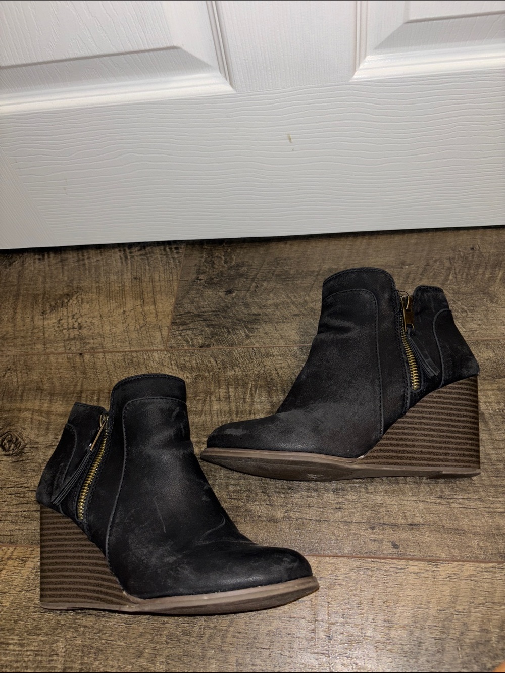 Women's Black Wedge Ankle Boots with Side Zip